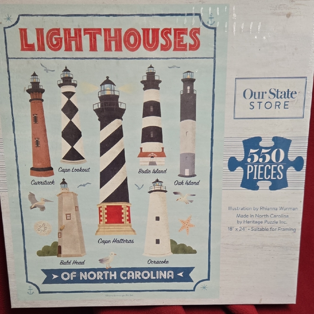 "Lighthouses of North Carolina" 550-Piece Jigsaw Puzzle - Blue/White